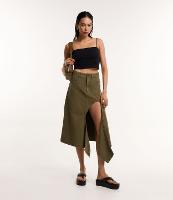 Saia Longa Jeans com Recorte Assimétrico Profundo - 1