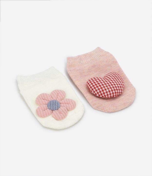 Kit 02 Meias Infantis com Flor e Coração em 3D - Tam 0 a 12 meses - 1