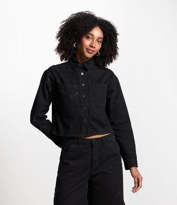 Jaqueta Cropped em Sarja com Manchinhas