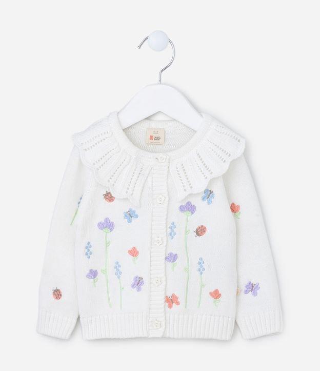 Cardigan Infantil em Tricô com Bordado de Flores e Joaninhas - Tam 3 a 18 meses - 1