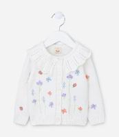 Cardigan Infantil em Tricô com Bordado de Flores e Joaninhas - Tam 3 a 18 meses - 1