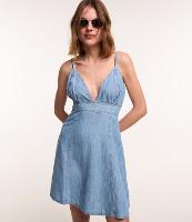 Vestido Curto de Alça em Jeans com Busto Franzido - 2