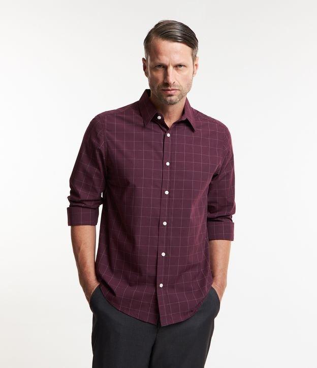 Camisa em Tricoline com Estampa Xadrez Grid - 1