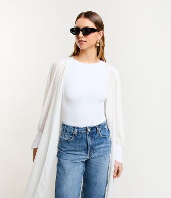 Camisa Super Alongada em Crepe com Texturas e Transparência