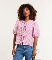 Blusa em Tricoline com Lacinhos Frontais e Estampa Listrada - 1