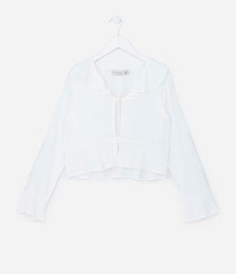 Cardigan Infantil em Viscose com Gola em Babado e Amarração - Tam 5 a 14 anos