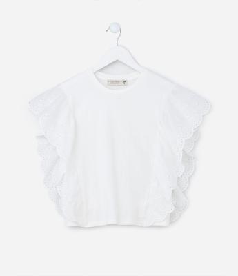 Blusa Infantil em Cotton com Babado de Broderie - Tam 5 a 14 anos