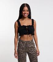 Blusa Top Cropped em Tricoline com Drapeado e Amarrações - 1