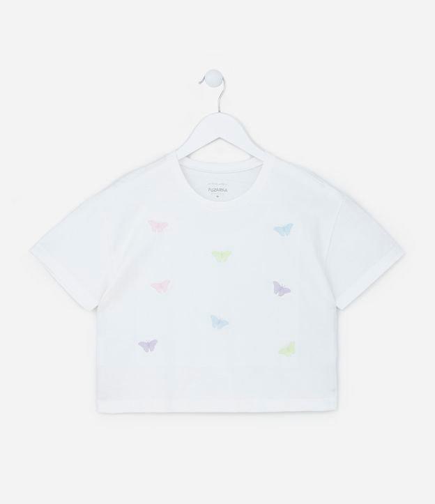Blusa Cropped Comfort Infantil em Algodão com Bordado de Borboletas - Tam 5 a 14 anos - 1