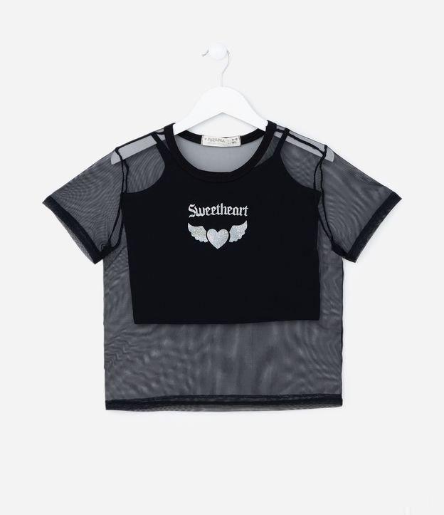 Blusa Infantil em Tule Estampa Coração Holográfico - Tam 5 a 14 anos - 1