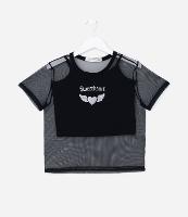 Blusa Infantil em Tule Estampa Coração Holográfico - Tam 5 a 14 anos - 1