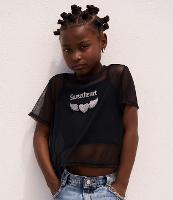 Blusa Infantil em Tule Estampa Coração Holográfico - Tam 5 a 14 anos - 2