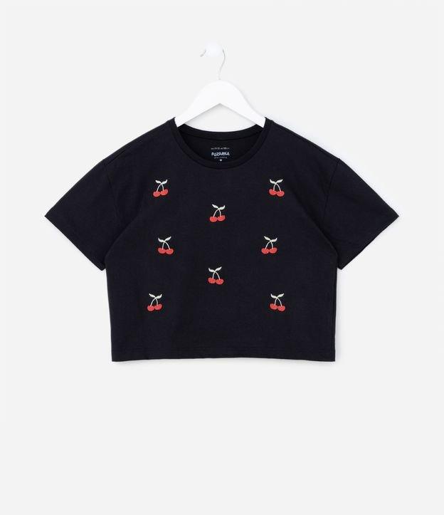 Blusa Cropped Comfort Infantil em Algodão com Bordado de Cerejinhas - Tam 5 a 14 anos - 1