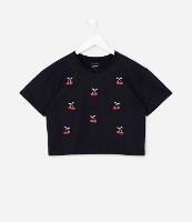 Blusa Cropped Comfort Infantil em Algodão com Bordado de Cerejinhas - Tam 5 a 14 anos - 1