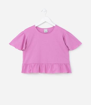 Blusa Cropped Infantil em Algodão com Manga Ampla e Babadinho - Tam 5 a 14 anos