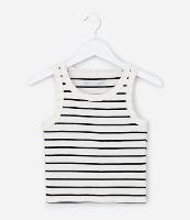 Blusa Regata Infantil Canelada com Estampa Listrada - Tam 5 a 14 anos - 2