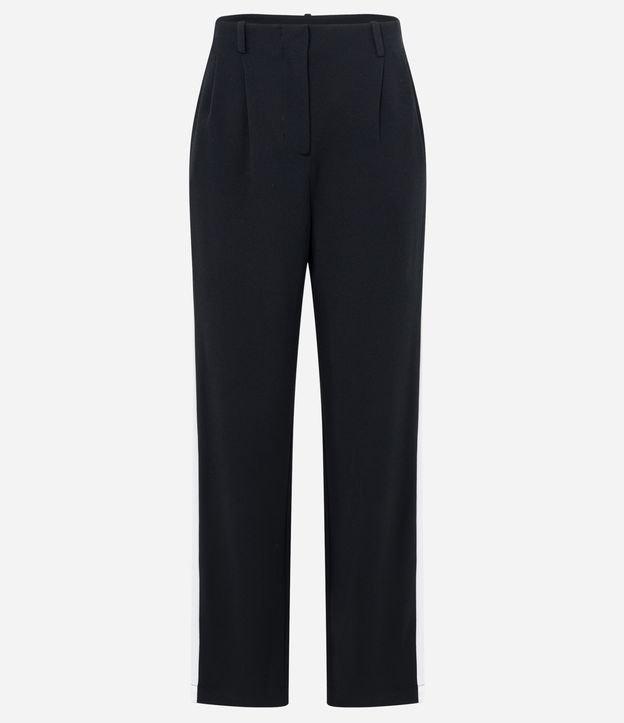 Calça Reta em Crepe com Listras Contrastante Lateral - 1