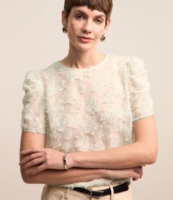 Blusa em Chiffon com Texturas e Manga Bufante