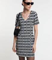 Vestido em Crepe com Zíper nas Costas e Estampa Geométrica - 1