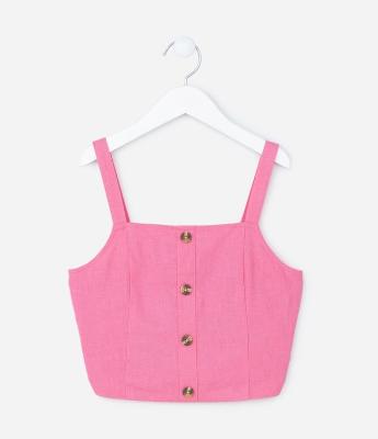 Blusa Cropped Infantil em Viscose com Lastex e Alças Finas - Tam 5 a 14 anos