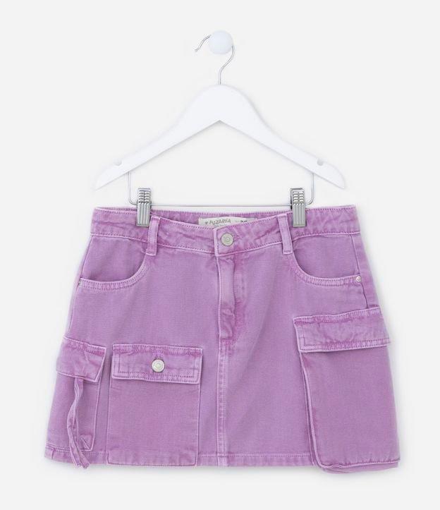 Saia Infantil em Jeans com Bolsos Cargo Assimétricos - Tam 5 a 14 anos - 1