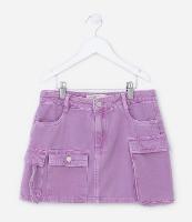 Saia Infantil em Jeans com Bolsos Cargo Assimétricos - Tam 5 a 14 anos - 1