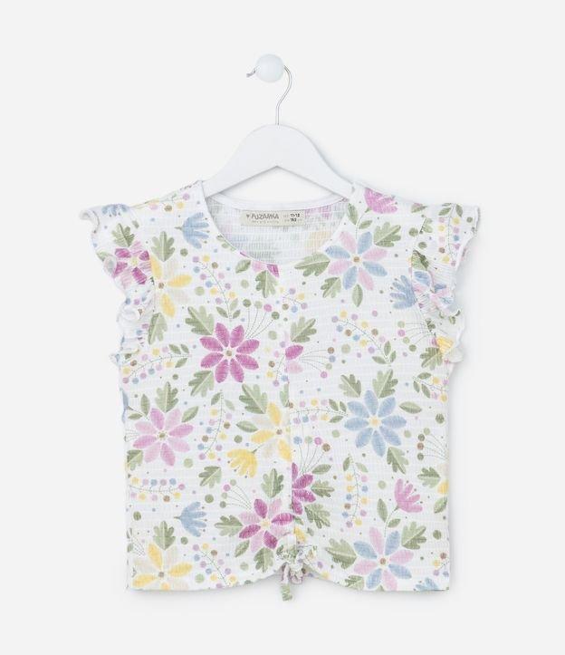 Blusa Infantil Texturizada com Amarração Frontal e Estampa Floral - Tam 5 a 14 anos - 1