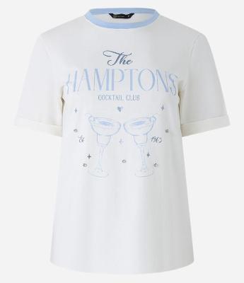 Blusa em Algodão com Gola Contrastante e Estampa The Hampstons