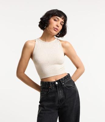 Blusa sem Manga Seamless com Textura e Barra Larga