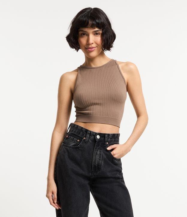 Blusa sem Manga Seamless com Textura e Barra Larga - 1