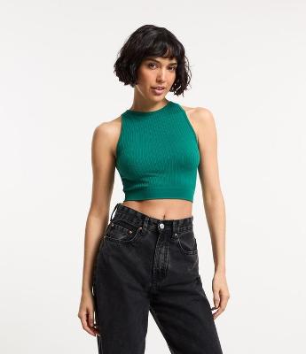 Blusa sem Manga Seamless com Textura e Barra Larga