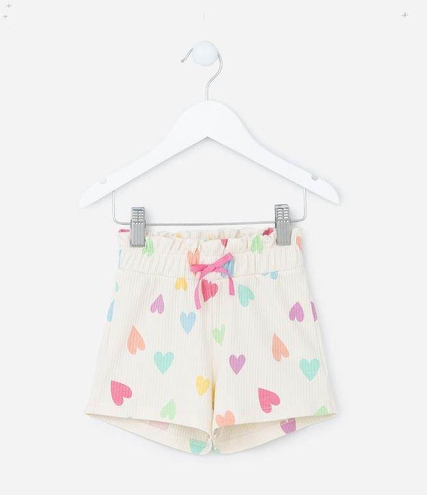 Short Clochard Infantil Caneladinho com Estampa de Corações - Tam 1 a 5 anos - 1