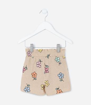 Short Clochard Infantil Caneladinho com Estampa de Flores - Tam 1 a 5 anos