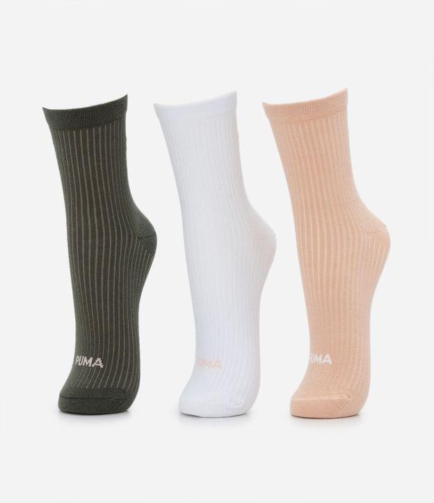 Kit 03 Meia Cano Médio em Algodão com Textura Canelada Puma - 2