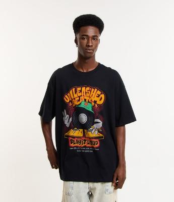 Camiseta Oversized em Algodão com Estampa Disco Unleashed Beats