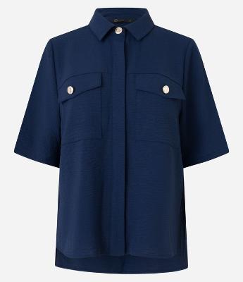 Camisa Airflow com Botões Metalizados e Bolsos Frontais