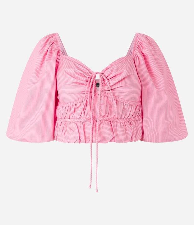 Blusa em Tricoline com Amarração no Decote e Mangas Bufantes - 1