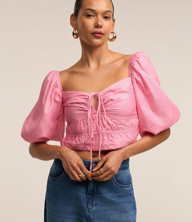 Blusa em Tricoline com Amarração no Decote e Mangas Bufantes - 2