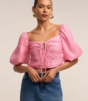 Blusa em Tricoline com Amarração no Decote e Mangas Bufantes - 2