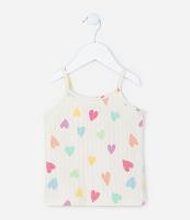 Regata Infantil Canelada com Estampa de Corações - Tam 1 a 5 anos - 1
