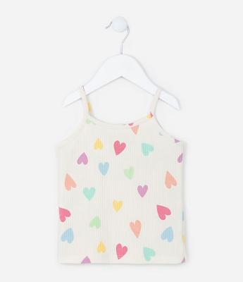 Regata Infantil Canelada com Estampa de Corações - Tam 1 a 5 anos