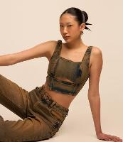 Top de Alça em Jeans Dirty Washed com Lastex - 2