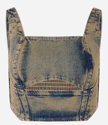 Top de Alça em Jeans Dirty Washed com Lastex