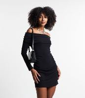 Vestido Curto em Ribana com Decote Ombro a Ombro - 1