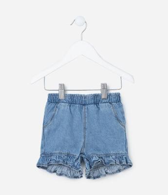 Short Infantil em Jeans com Babado na Barra - Tam 3 a 24 meses