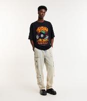 Calça Baggy em Jeans Dirty Multibolsos com Zíper Lateral - 1