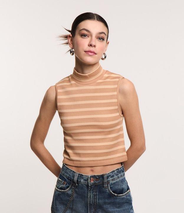 Blusa sem Manga em Seamless com Golinha Alta e Listras - 1