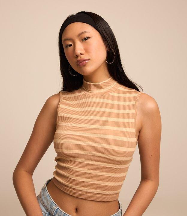 Blusa sem Manga em Seamless com Golinha Alta e Listras - 3