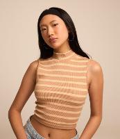 Blusa sem Manga em Seamless com Golinha Alta e Listras - 3