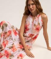 Vestido Midi em Tecido Maquinetado com Frufru na Gola e Estampa Floral - 1